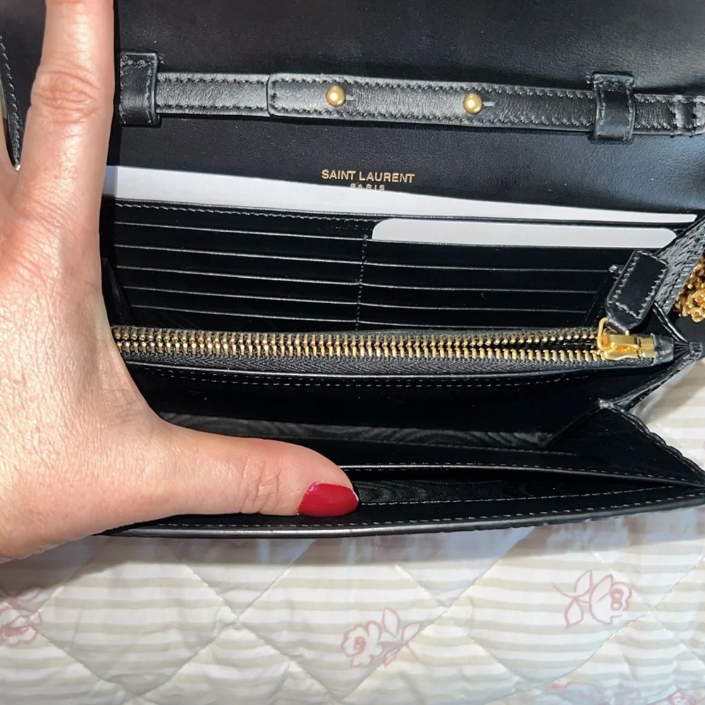 NWT Saint Laurent Black Croc Embossed WOC Bag with Gold Logo and removable chain - Picture 4 of 10